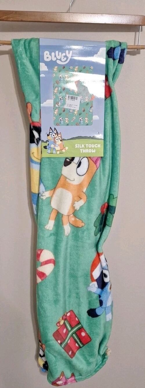 Bluey Christmas Silk Touch Throw Blanket 50x70 Green Holiday Fleece Bingo